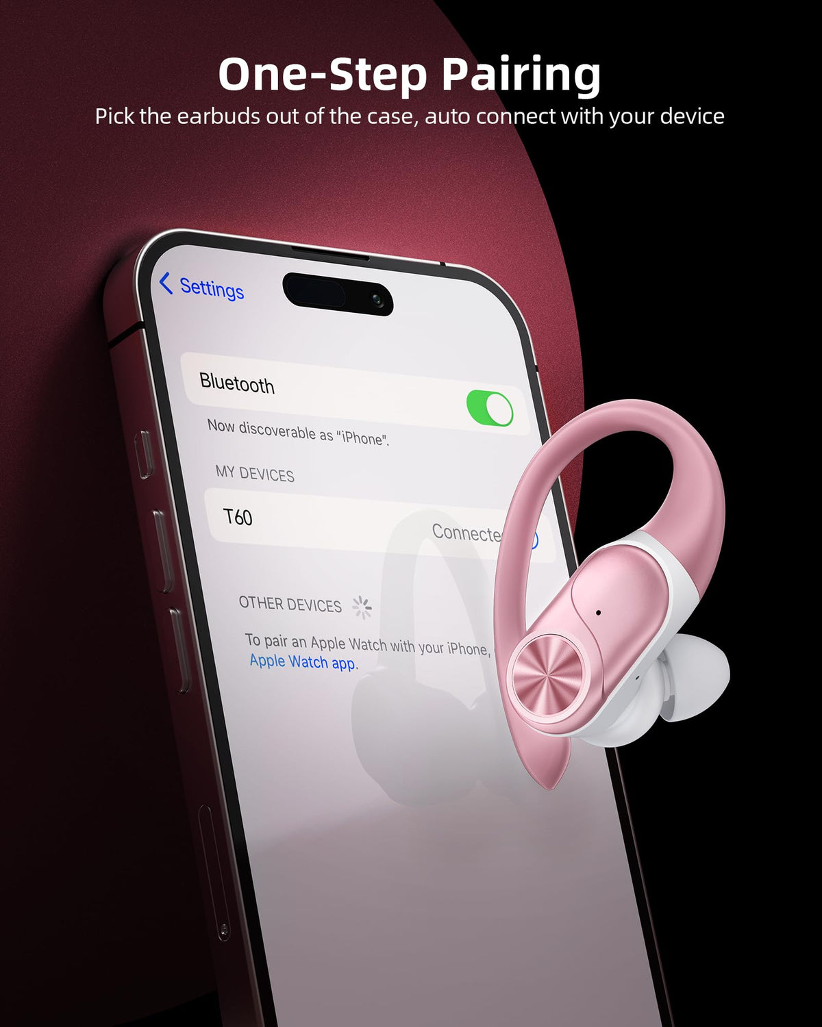 PocBuds Bluetooth Headphones Wireless Earbuds 80hrs Playtime Wireless Charging Case Digital Display Sports Ear Buds with Earhook Deep Bass IPX7 Waterproof Over-Ear Earphones for TV Phone Laptop Black