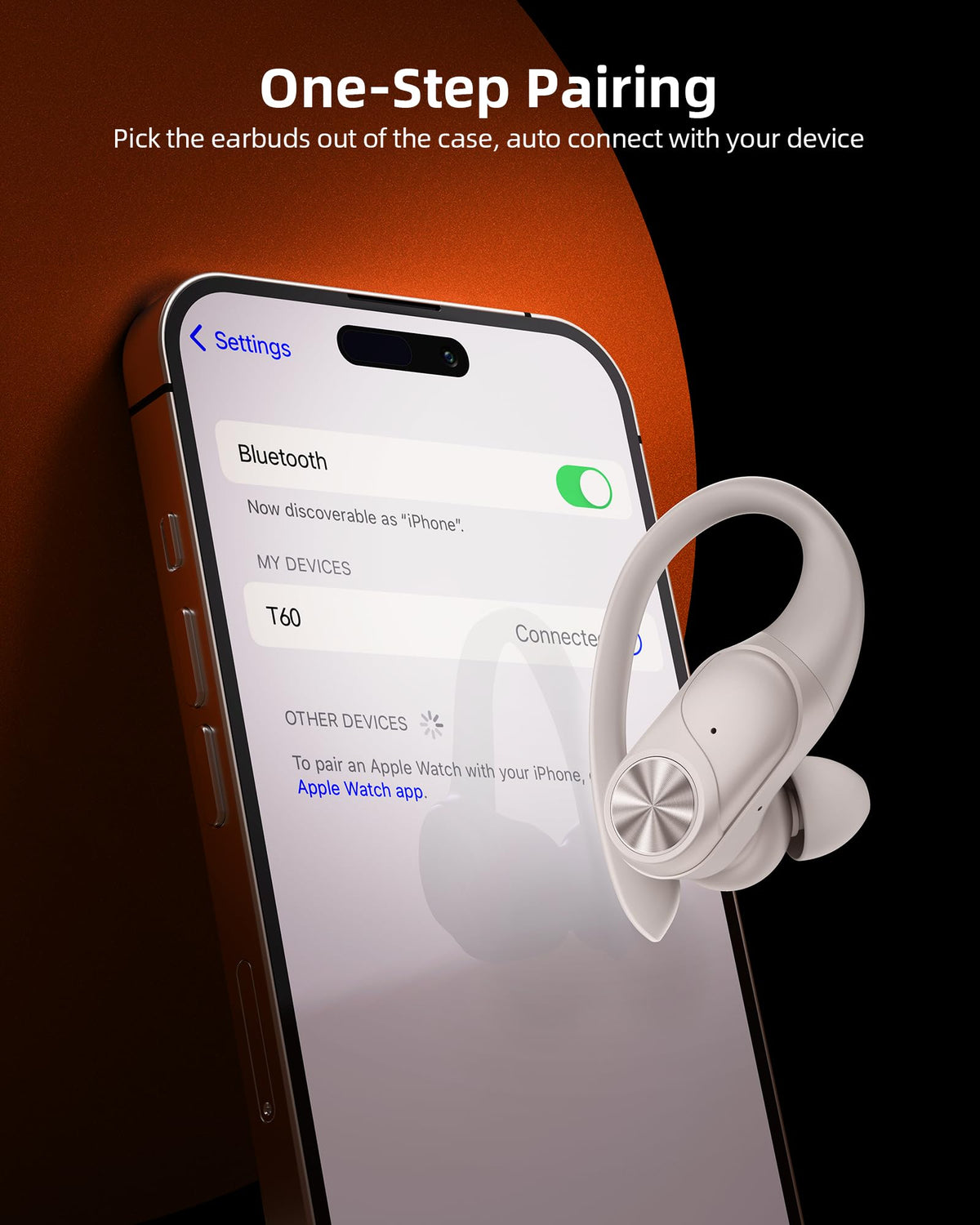 PocBuds Bluetooth Headphones Wireless Earbuds 80hrs Playtime Wireless Charging Case Digital Display Sports Ear Buds with Earhook Deep Bass IPX7 Waterproof Over-Ear Earphones for TV Phone Laptop Black