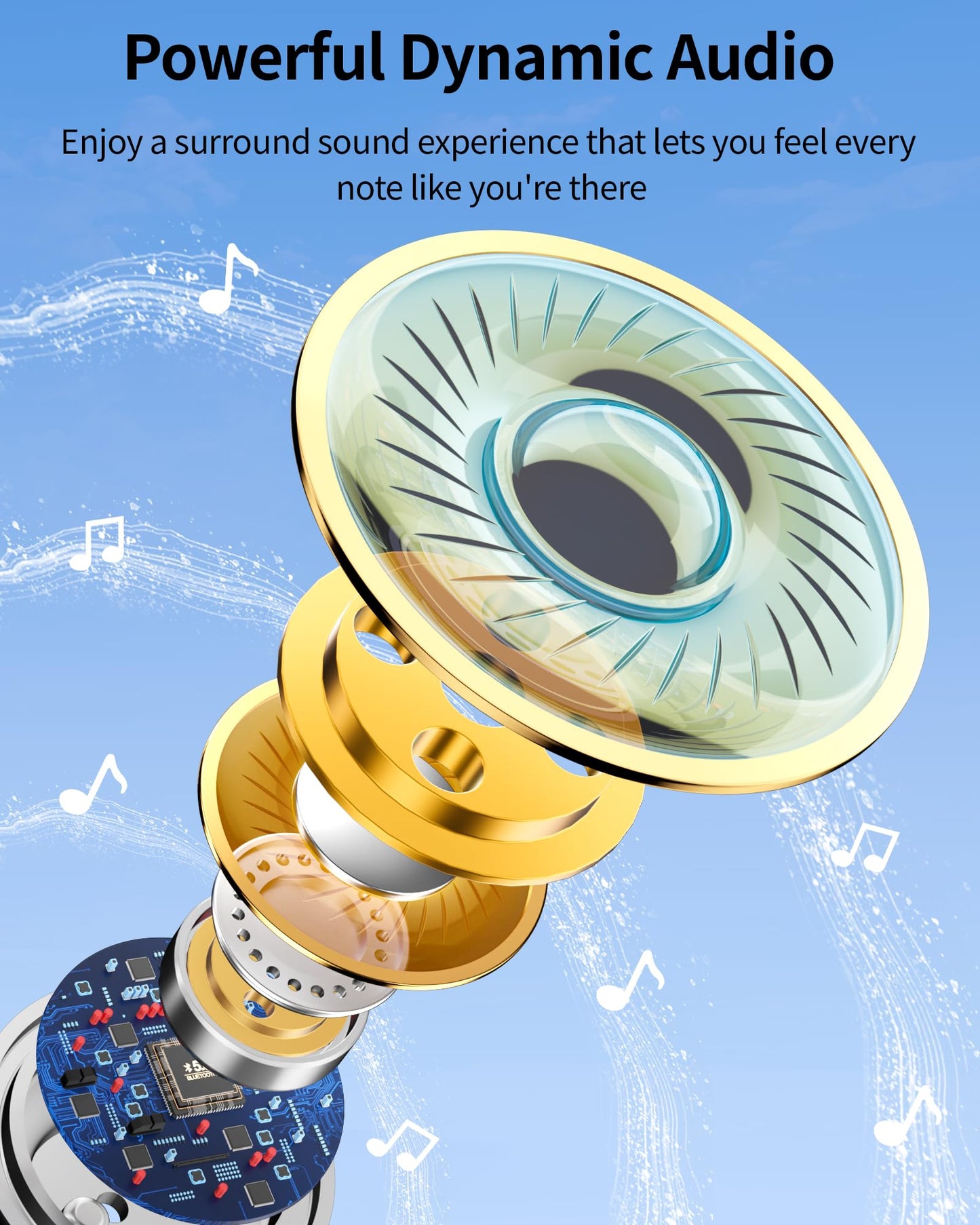 PocBuds Bluetooth Headphones Wireless Earbuds 80hrs Playtime Wireless Charging Case Digital Display Sports Ear Buds with Earhook Deep Bass IPX7 Waterproof Over-Ear Earphones for TV Phone Laptop Black